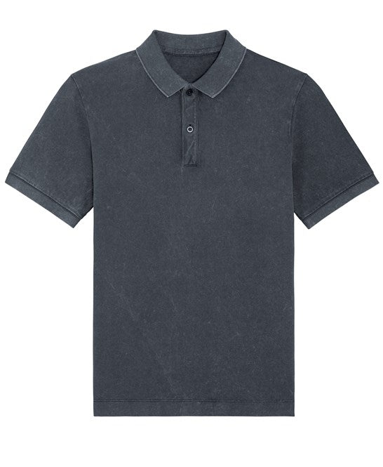 Organic Vintage Polo Shirt – Garment Dyed Aged India Ink Grey Organic Vintage Polo Shirt – Garment Dyed Aged India Ink Grey