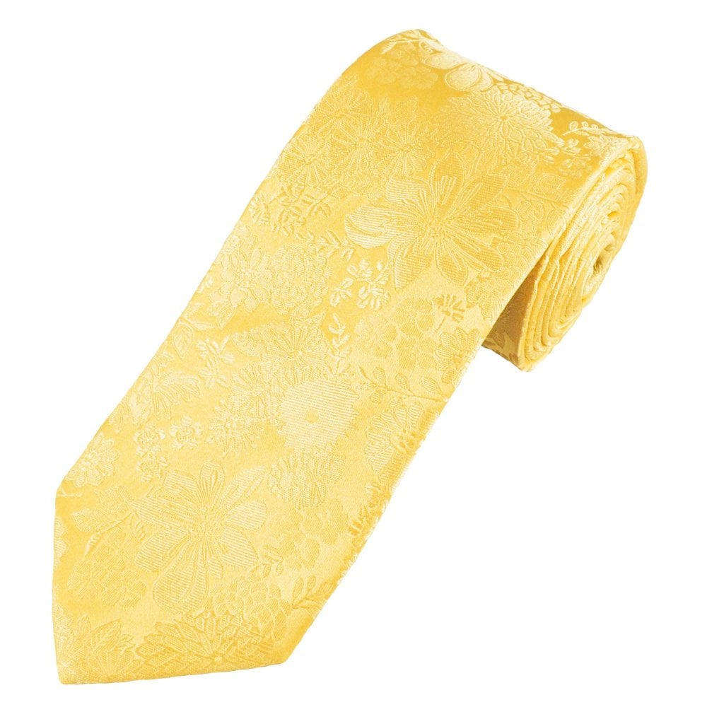 Lemon Yellow Self Flower Patterned Men's Silk Tie Lemon Yellow Self Flower Patterned Men's Silk Tie