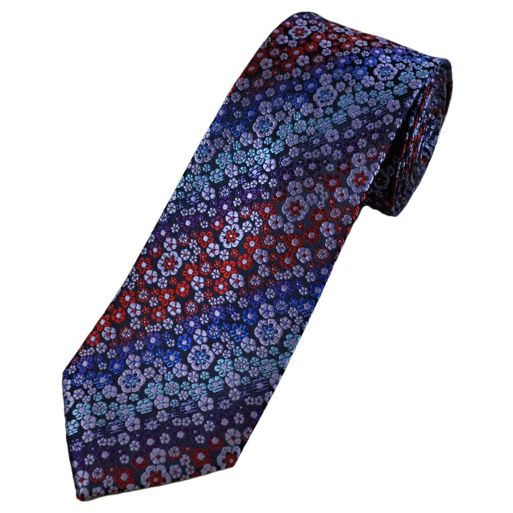 Tresanti Celeste Blue, Purple, Lilac & Red Floral Pattern Men's Silk Designer Tie Tresanti Celeste Blue, Purple, Lilac & Red Floral Pattern Men's Silk Designer Tie