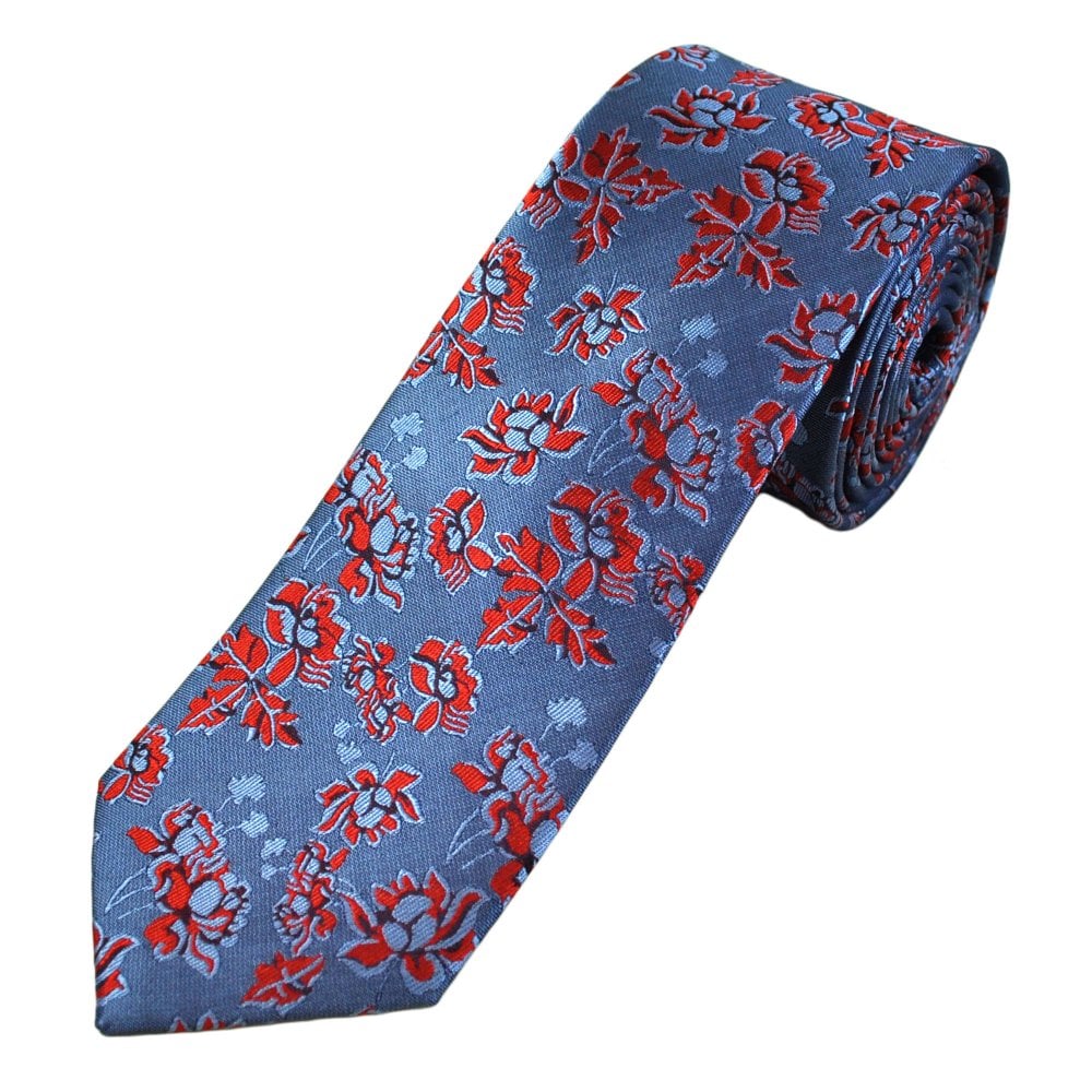 Tresanti Celeste Blue, Red & Burgundy Floral Pattern Men's Silk Designer Tie Tresanti Celeste Blue, Red & Burgundy Floral Pattern Men's Silk Designer Tie