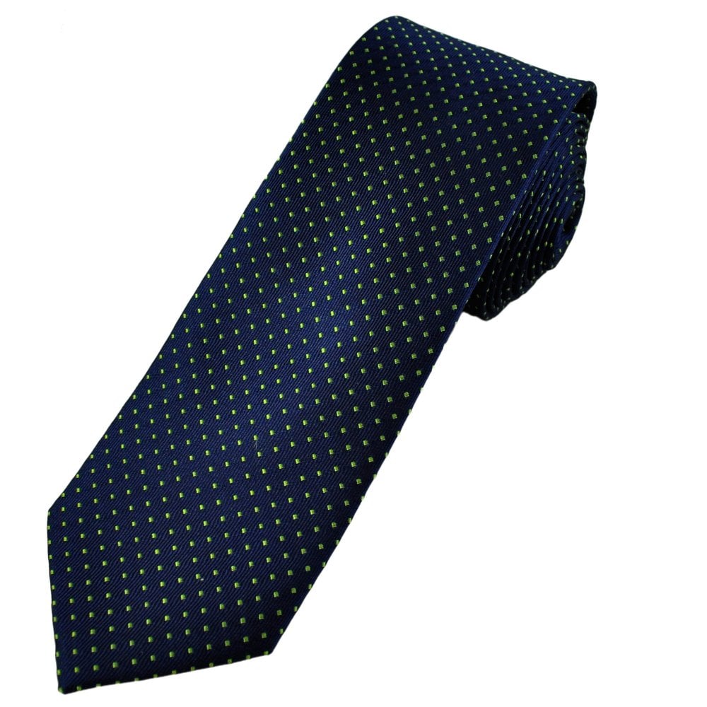 Tresanti Celeste Navy Blue & Lime Green Rectangle Pattern Men's Silk Designer Tie Tresanti Celeste Navy Blue & Lime Green Rectangle Pattern Men's Silk Designer Tie