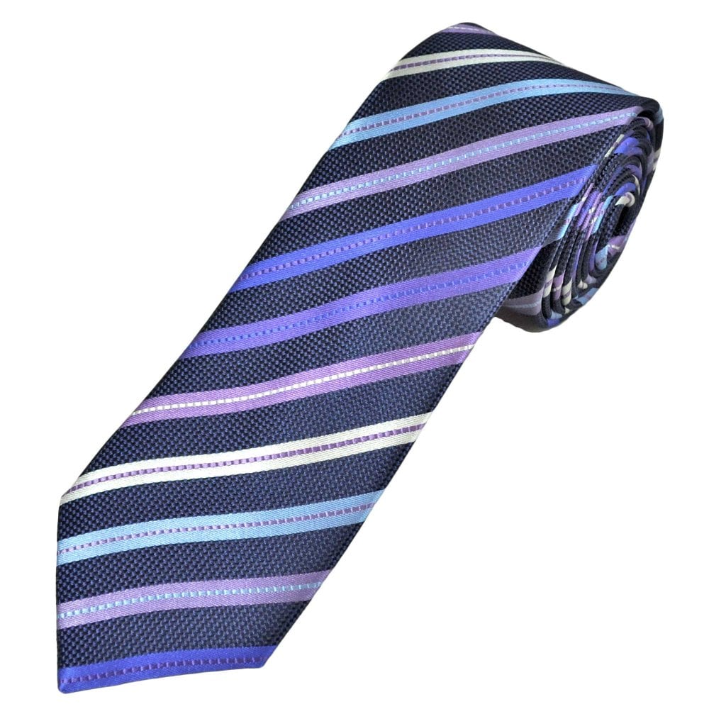 Tresanti Celeste Navy, Royal Blue, Purple, Lilac, Sky Blue & White Stripe Men's Silk Tie Tresanti Celeste Navy, Royal Blue, Purple, Lilac, Sky Blue & White Stripe Men's Silk Tie