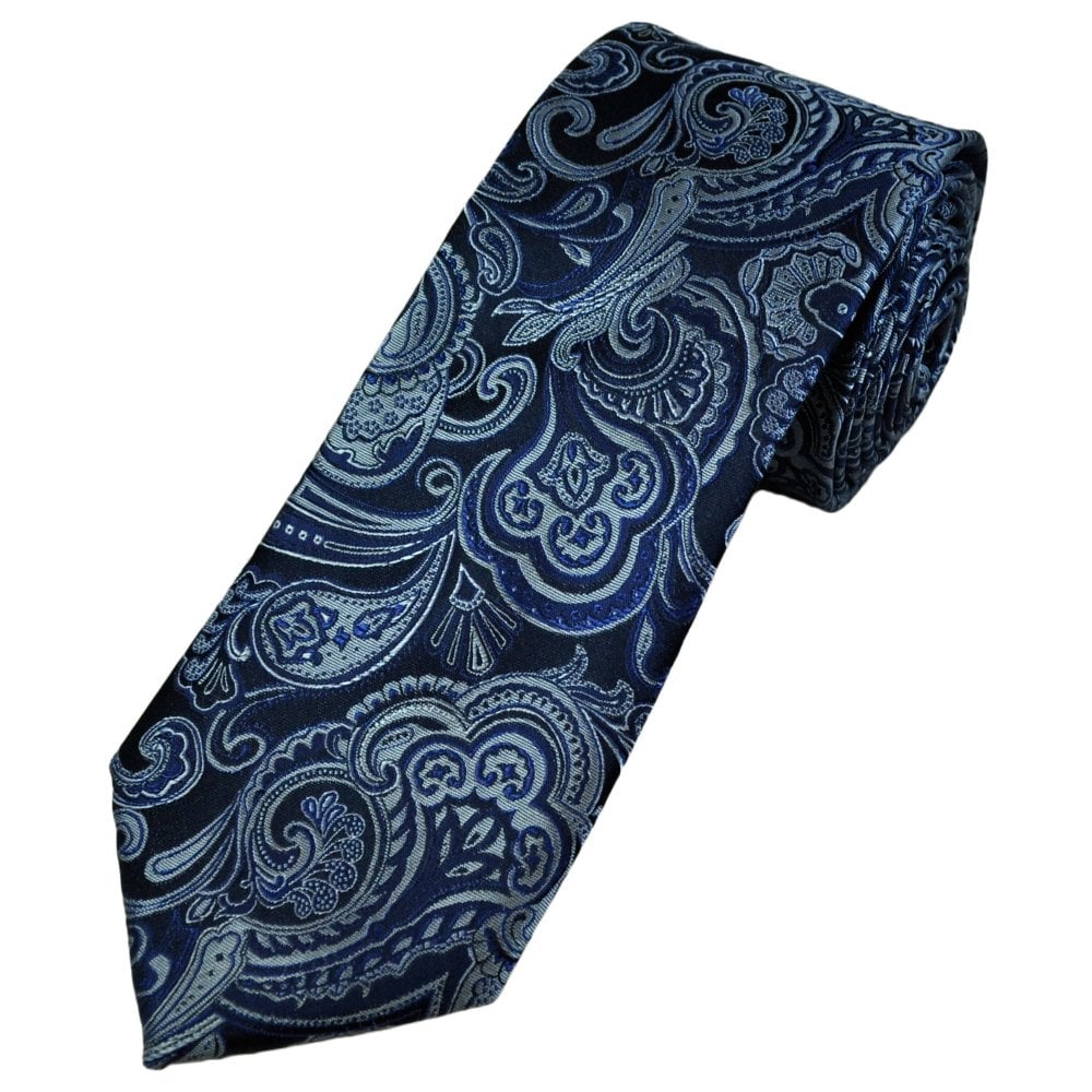 Tresanti Celeste Navy, Silver & Blue Paisley Men's Silk Designer Tie Tresanti Celeste Navy, Silver & Blue Paisley Men's Silk Designer Tie