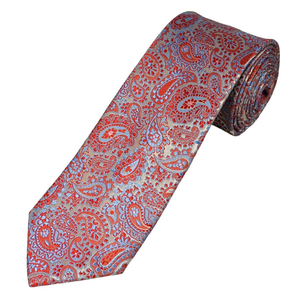 Tresanti Celeste Red, Silver & Light Blue Paisley Patterned Men's Silk Tie Tresanti Celeste Red, Silver & Light Blue Paisley Patterned Men's Silk Tie