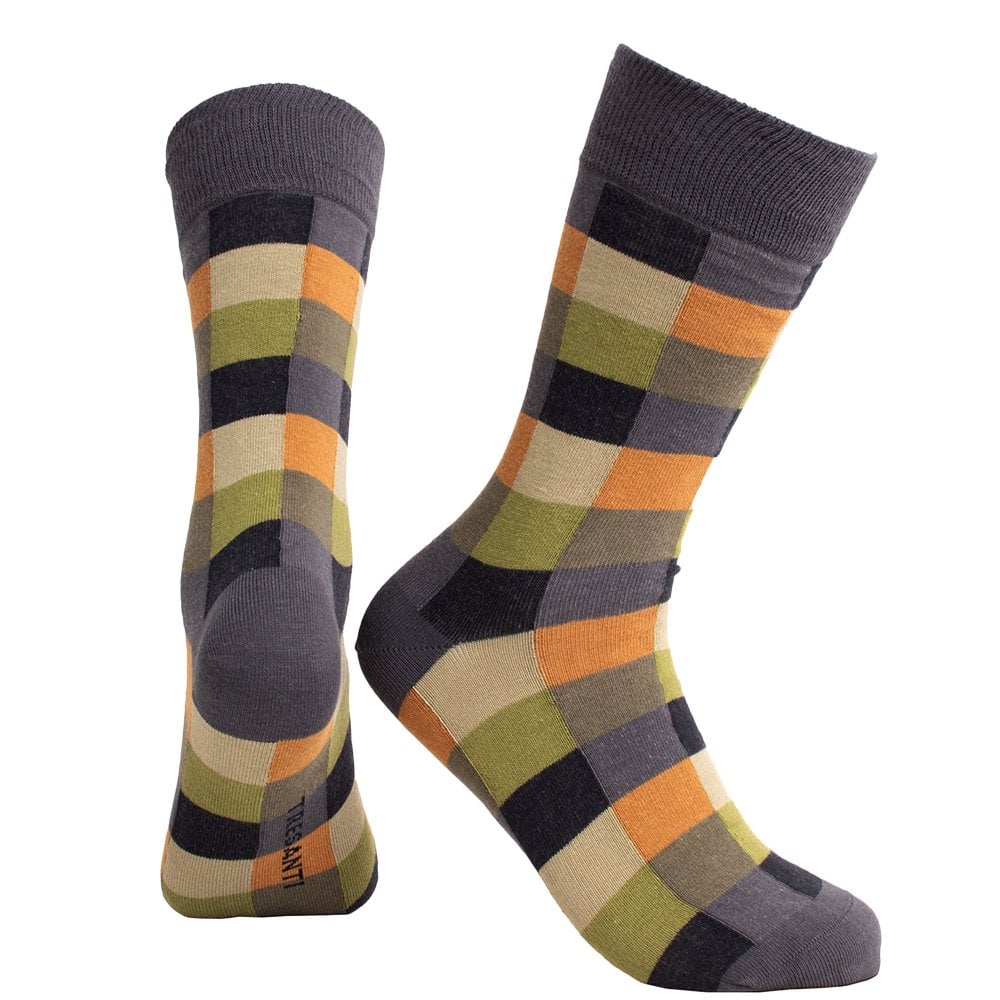 Tresanti Combed Cotton Socks – Black, Orange, Grey & Shades of Green Block Square Pattern – Size – Sock Size: – , Tresanti Combed Cotton Socks – Black, Orange, Grey & Shades of Green Block Square Pattern – Size – Sock Size: – ,
