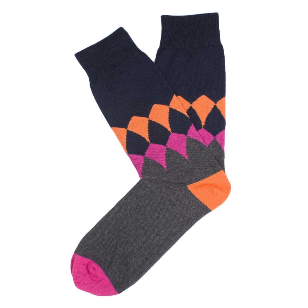Tresanti Navy Blue, Orange, Pink & Grey Pattern Combed Cotton Men's Socks – Sock Size: – , Tresanti Navy Blue, Orange, Pink & Grey Pattern Combed Cotton Men's Socks – Sock Size: – ,