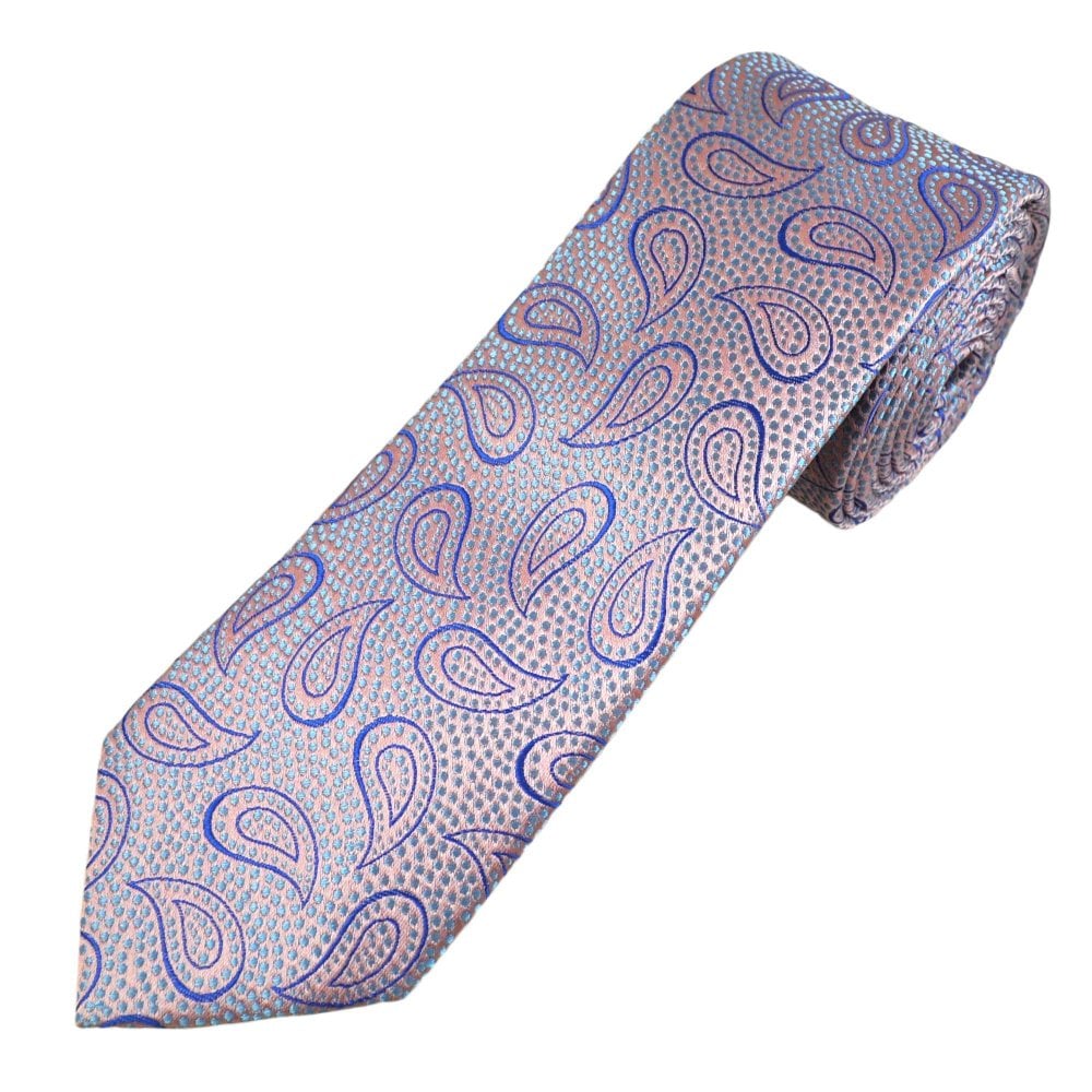 Tresanti Reale Dusky Pink, Royal Blue & Silver Paisley Pattern Men's Silk Tie Tresanti Reale Dusky Pink, Royal Blue & Silver Paisley Pattern Men's Silk Tie