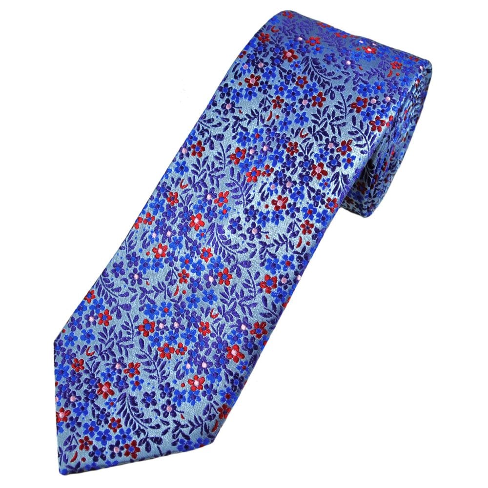 Tresanti Reale Light Blue, Royal, Purple, Red & Pink Floral Pattern Silk Men's Designer Tie Tresanti Reale Light Blue, Royal, Purple, Red & Pink Floral Pattern Silk Men's Designer Tie
