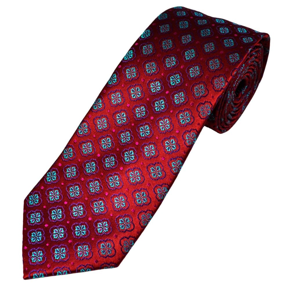 Tresanti Reale Wine Red, Turquoise, Purple & Fuchsia Pink Patterned Men's Silk Tie Tresanti Reale Wine Red, Turquoise, Purple & Fuchsia Pink Patterned Men's Silk Tie
