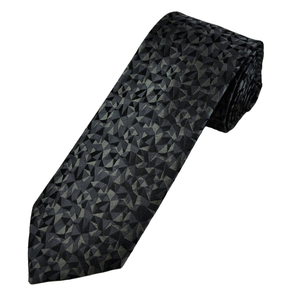 Tresanti Shades of Grey & Black Geometric Pattern Men's Silk Designer Tie