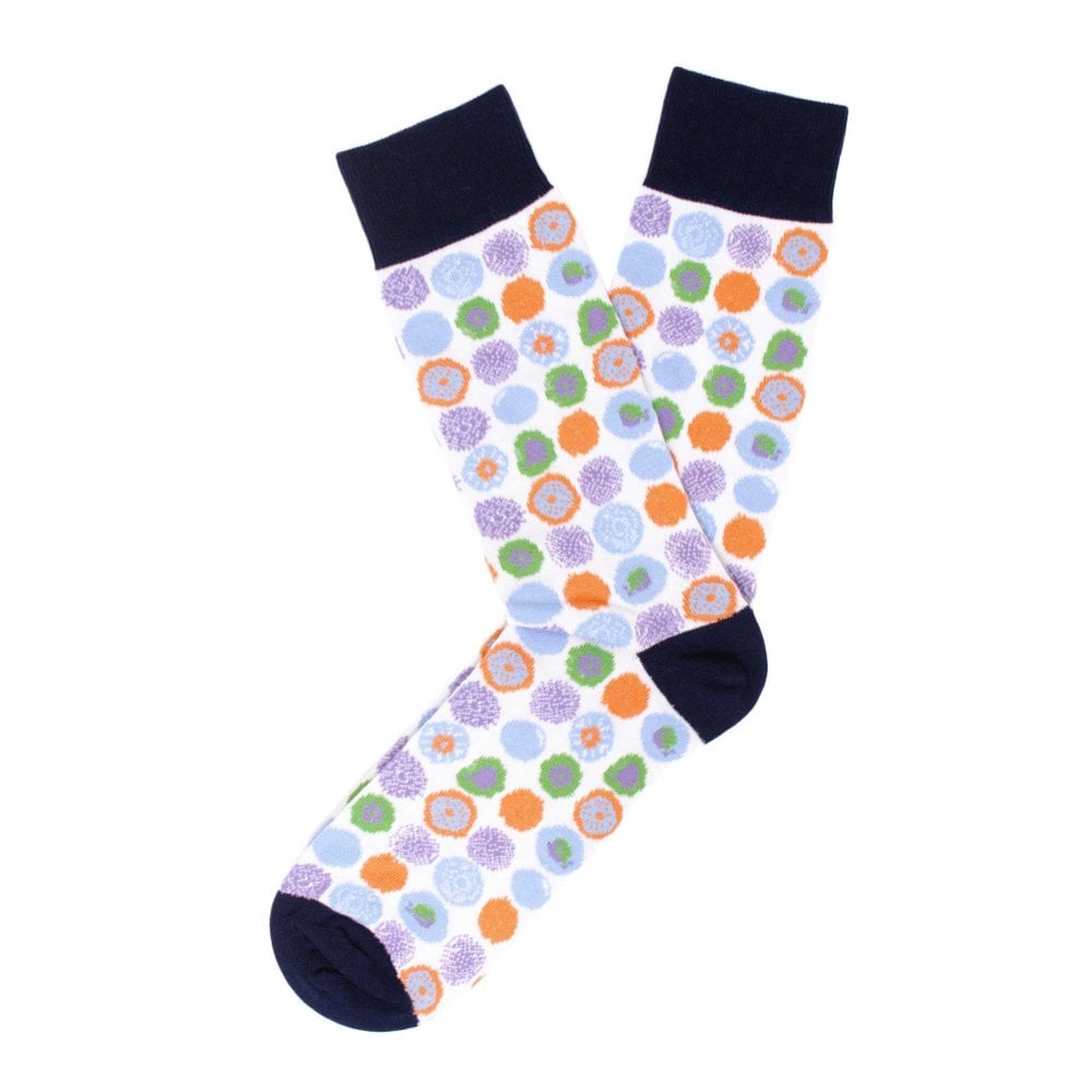 Tresanti White, Navy Blue, Sky Blue, Orange, Green & Lilac Circles Pattern Combed Cotton Men's Socks – Sock Size: – , Tresanti White, Navy Blue, Sky Blue, Orange, Green & Lilac Circles Pattern Combed Cotton Men's Socks – Sock Size: – ,