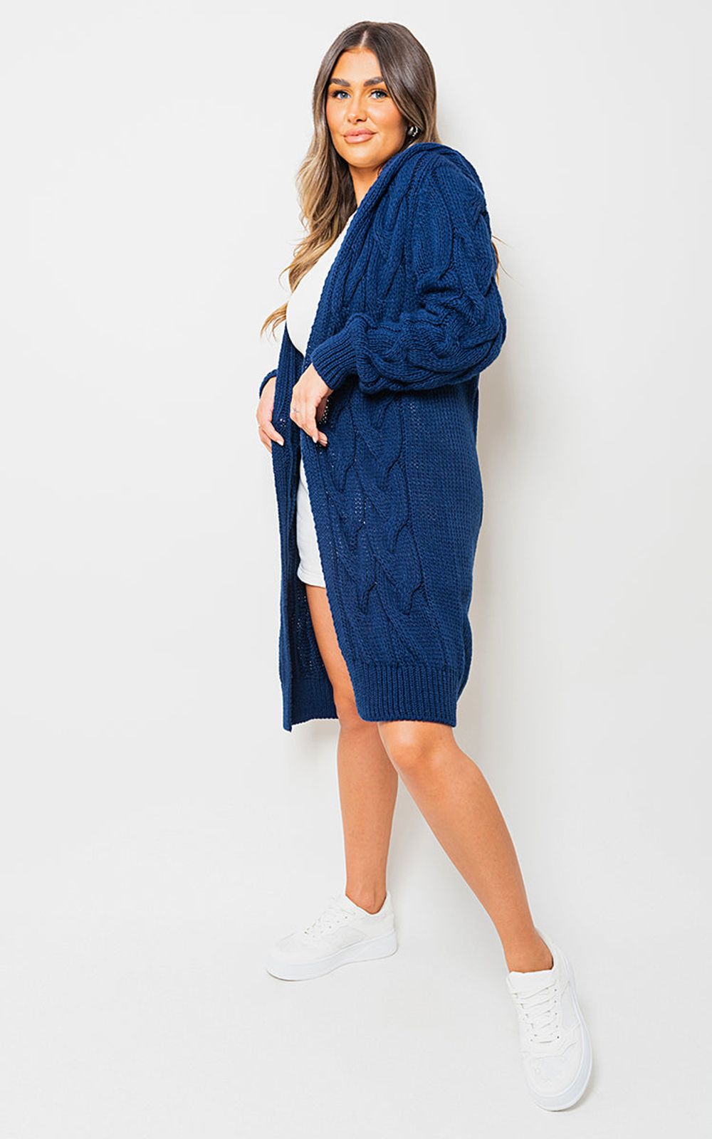 Chunky Cable Knitted Oversized Longline Hooded Cardigan – SM Navy Chunky Cable Knitted Oversized Longline Hooded Cardigan – SM Navy