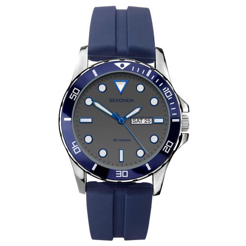 Sekonda Mens Day Date Grey Dial Blue Rubber Strap Watch – Sekonda Mens Day Date Grey Dial Blue Rubber Strap Watch –