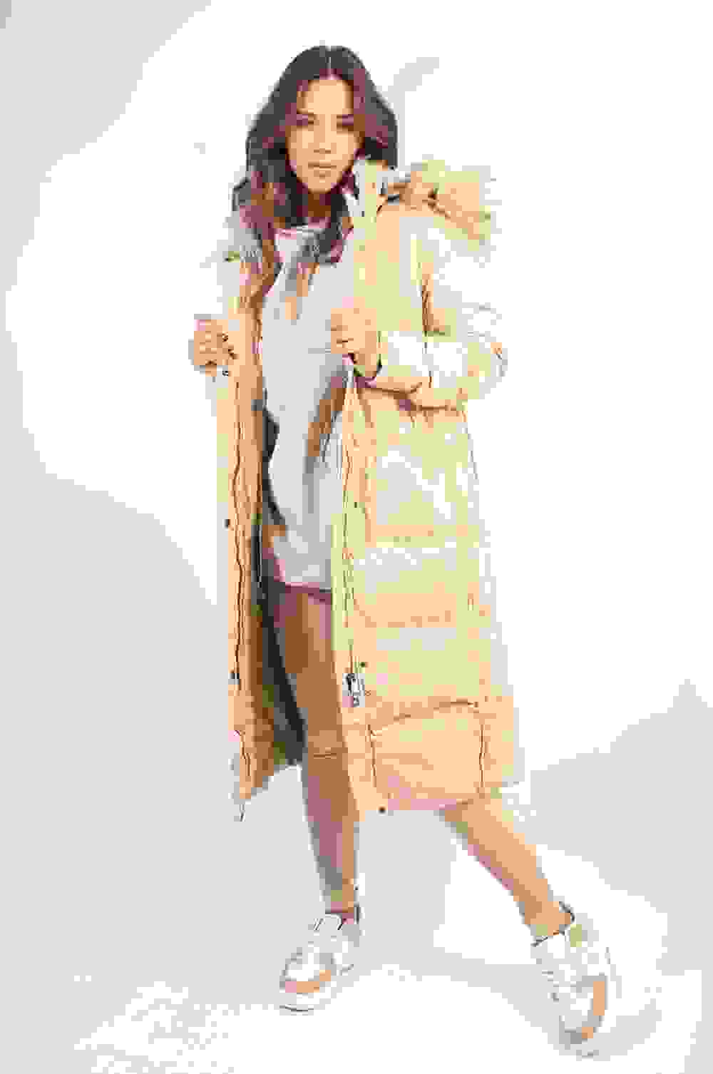 Luxury Longline Faux Fur Hooded Puffer Jacket – L Taupe Luxury Longline Faux Fur Hooded Puffer Jacket – L Taupe