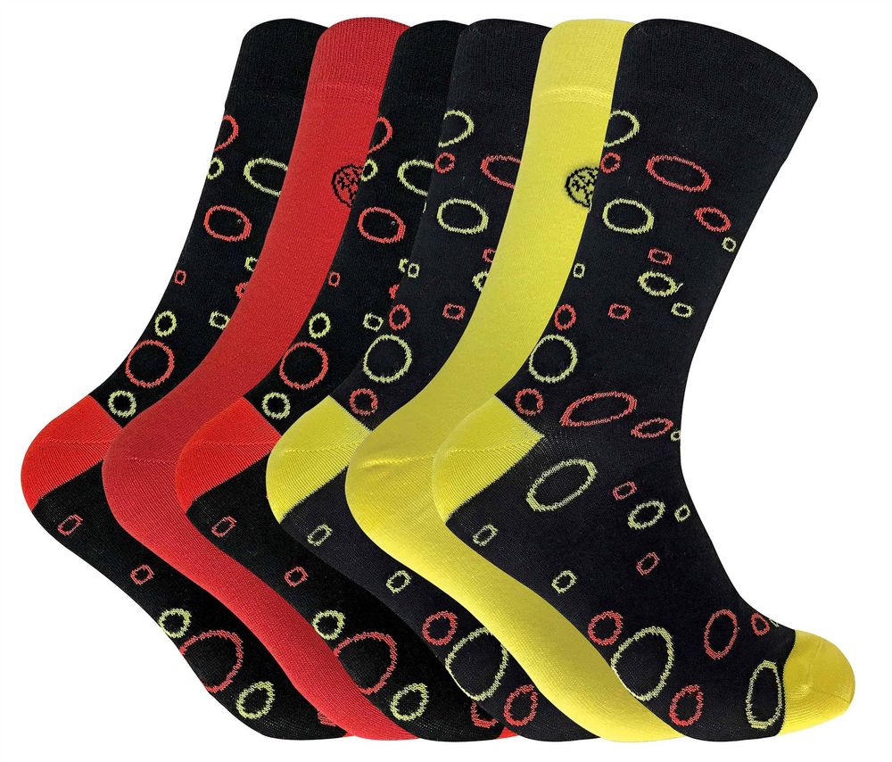 Pairs Funky Bamboo Socks – – Circles Red Yellow Pairs Funky Bamboo Socks – – Circles Red Yellow