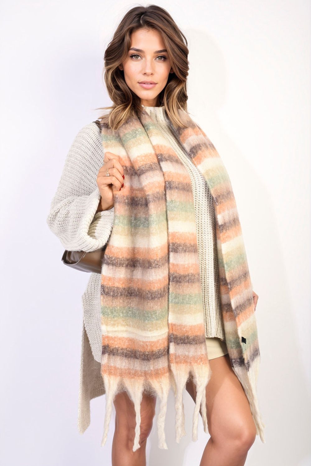 Striped Soft Comfortable Oversized Chunky Scarf With Tassel – SIZE Pink Striped Soft Comfortable Oversized Chunky Scarf With Tassel – SIZE Pink