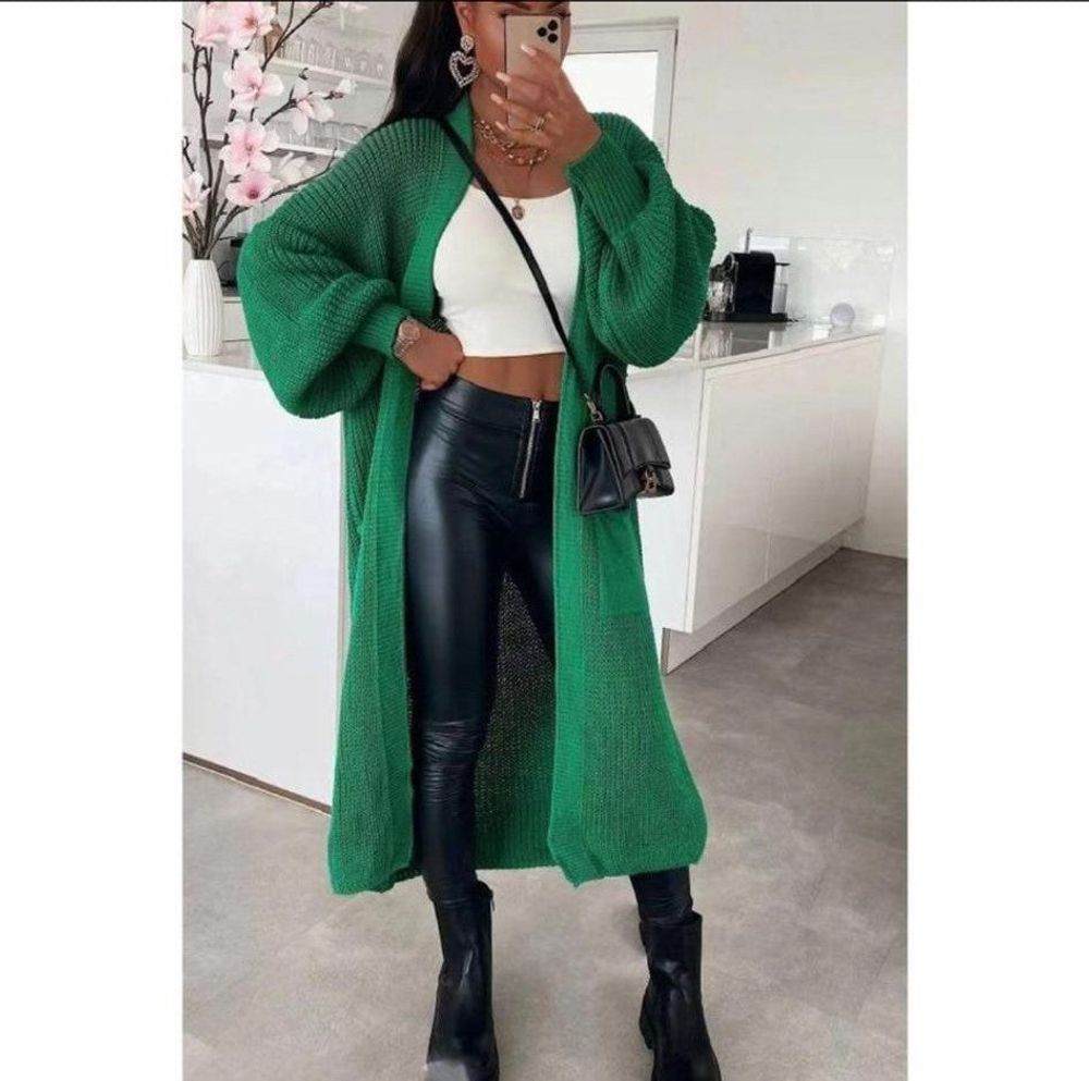 Ladies Balloon Sleeve Cardigan – One Size- Jade Green Ladies Balloon Sleeve Cardigan – One Size- Jade Green