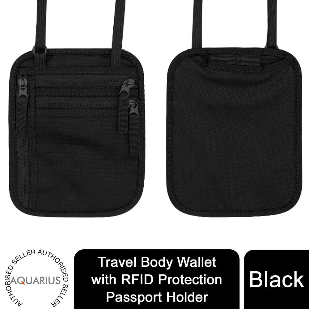 Travel Body Wallet with RFID Protection Passport Holder, Black Travel Body Wallet with RFID Protection Passport Holder, Black