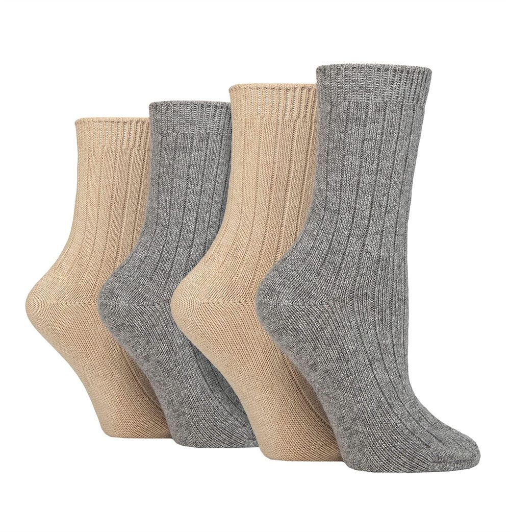 Wildfeet – Ladies Pair Multi Pack Cashmere Bed Socks – GreySand Wildfeet – Ladies Pair Multi Pack Cashmere Bed Socks – GreySand