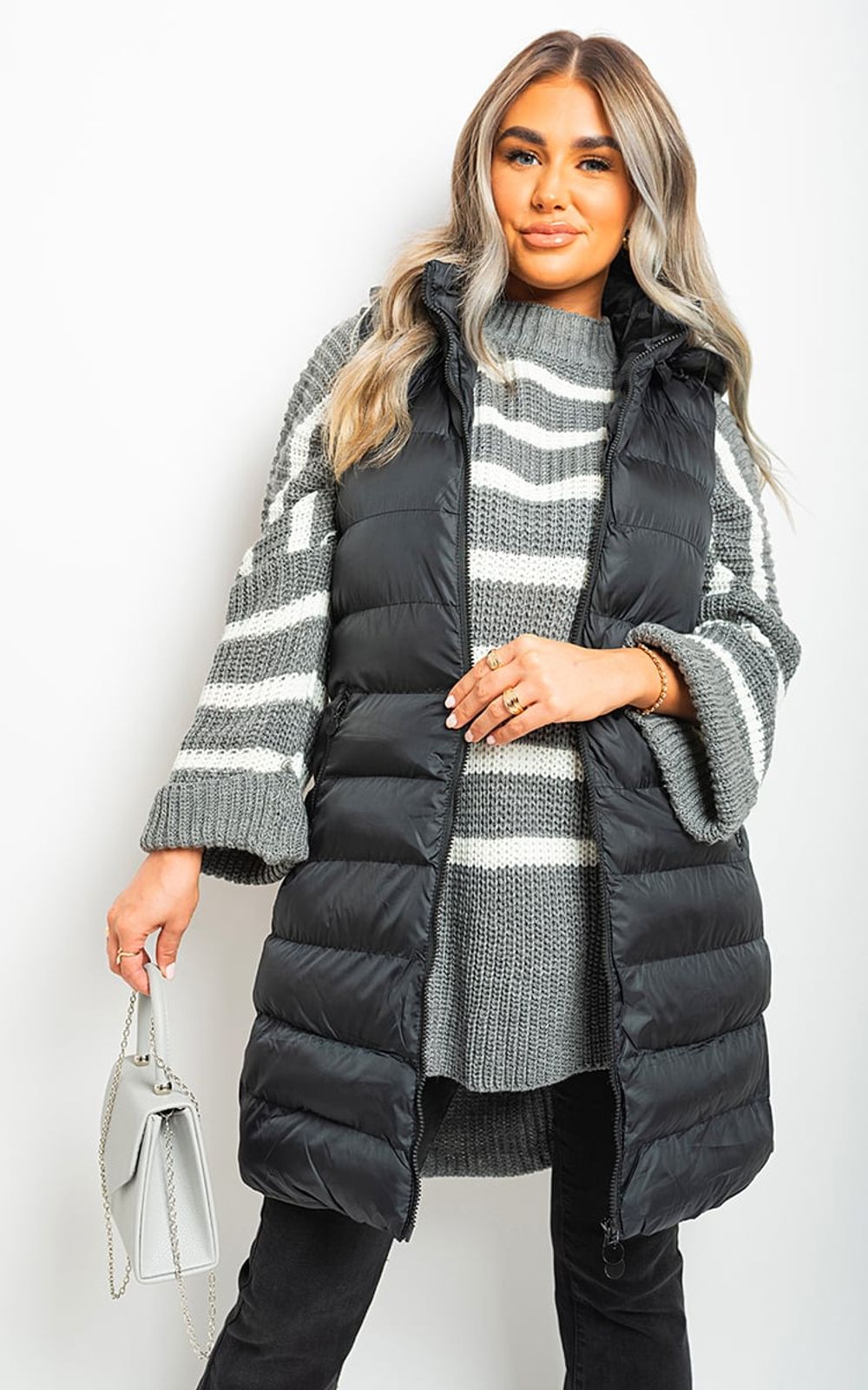 Hooded Longline Quilted Gilet – M Black Hooded Longline Quilted Gilet – M Black