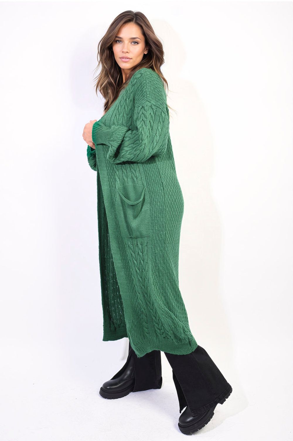 Cozy & Chic Front Open Knitted Cardigan with Pockets – ML Green Cozy & Chic Front Open Knitted Cardigan with Pockets – ML Green