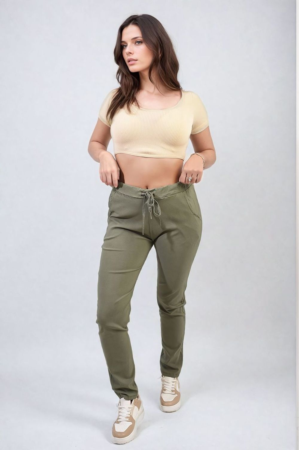 Delilah Casual Drawstring Trousers – Stylish Comfort! – SM Khaki Delilah Casual Drawstring Trousers – Stylish Comfort! – SM Khaki