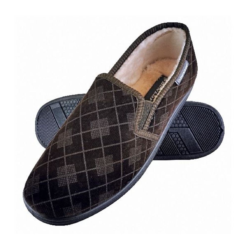 Mens Memory Foam Moccasin Dunlop Slippers – Brown Mens Memory Foam Moccasin Dunlop Slippers – Brown
