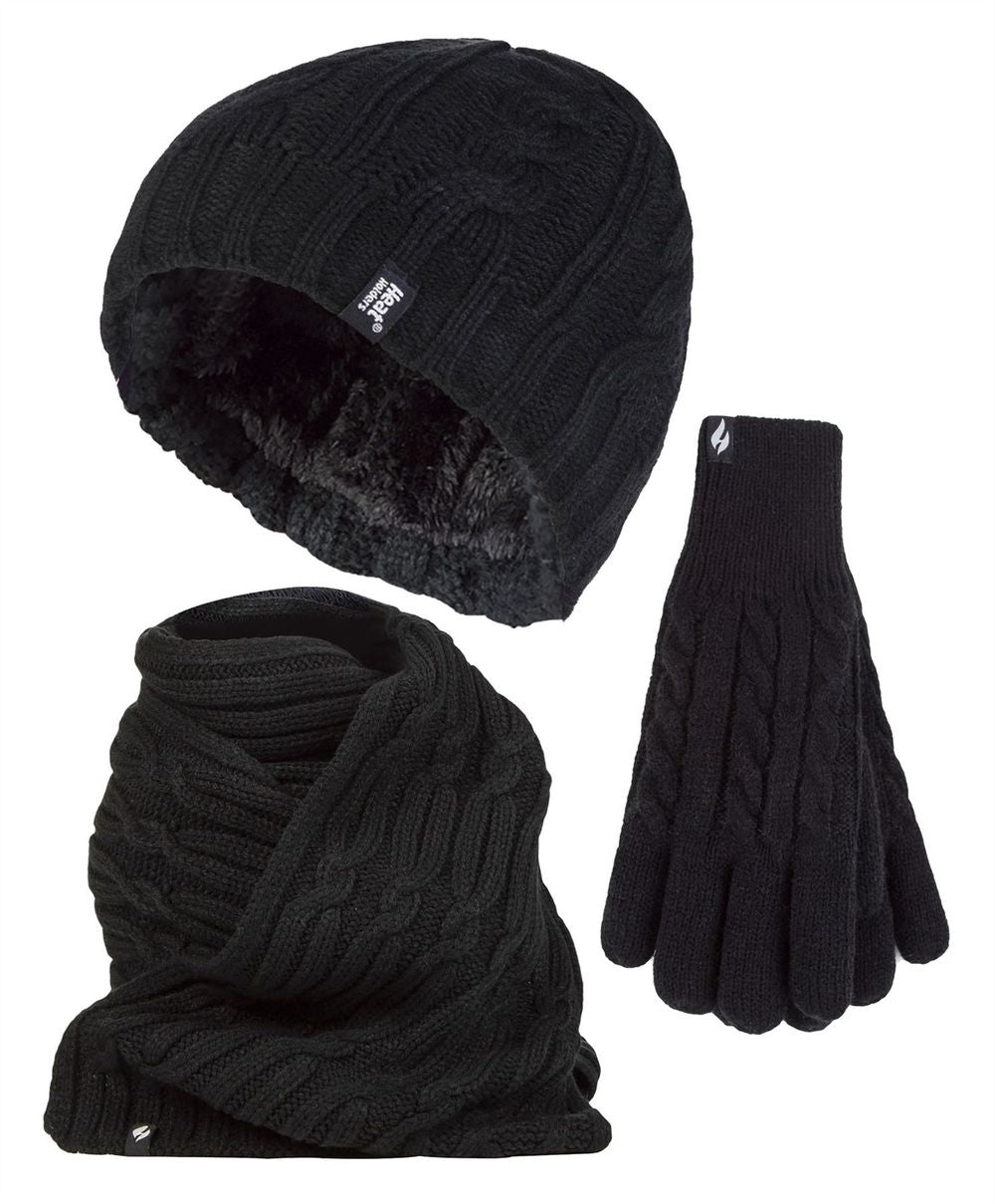 Heat Holders – Ladies Hat, Scarf & Gloves Set – M-L Black Heat Holders – Ladies Hat, Scarf & Gloves Set – M-L Black