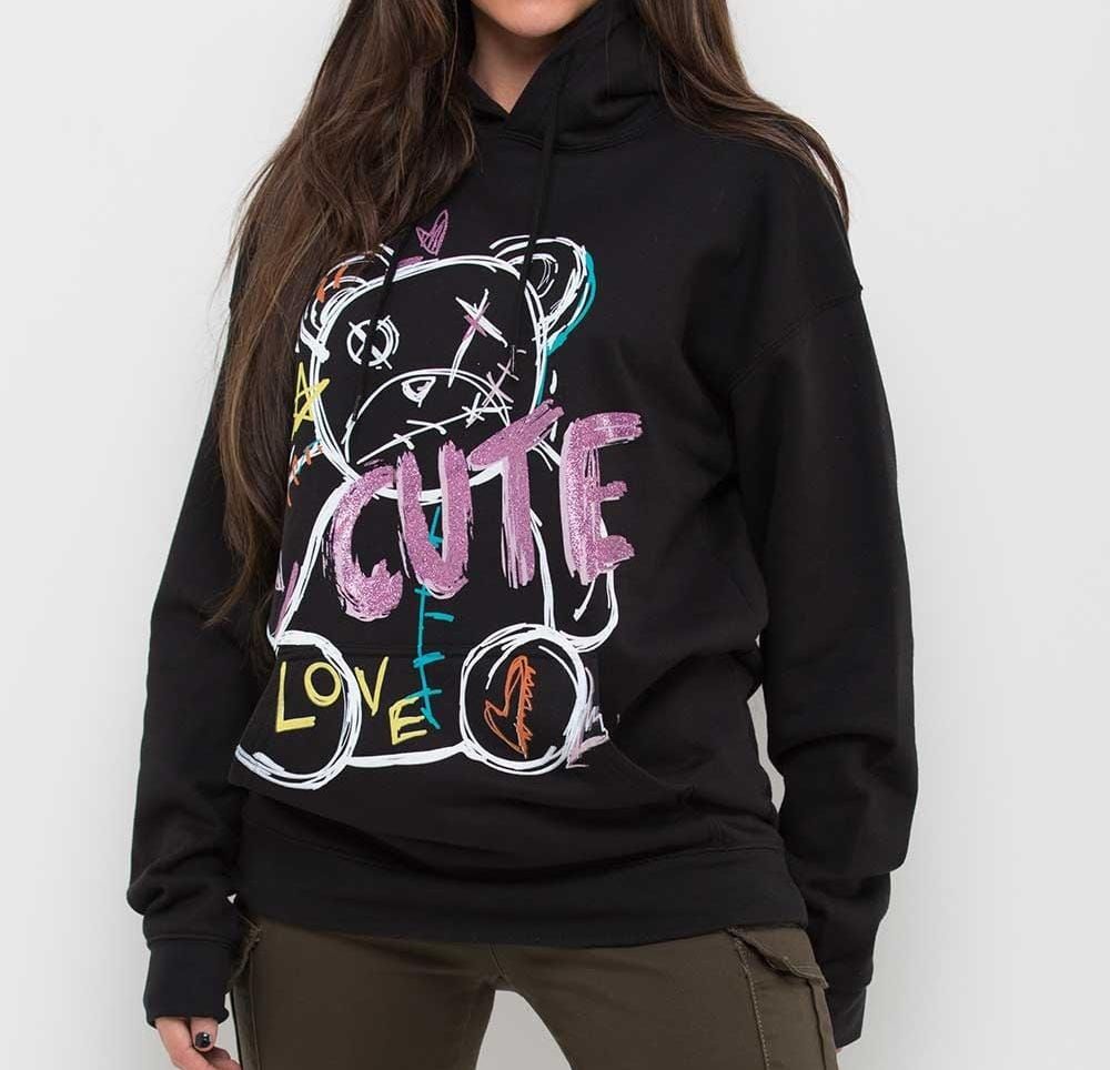 Ladies Oversized Hoodie With Cute Print – S Black Ladies Oversized Hoodie With Cute Print – S Black