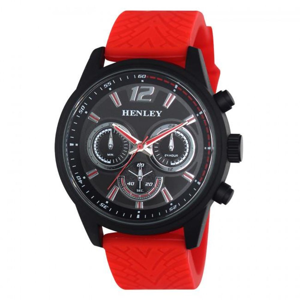 Premium Black Silicone Strap Sports Watch for Men. Henley H. with Red Dial, Multi Eye Design. Top Quality. Gift Box. Premium Black Silicone Strap Sports Watch for Men. Henley H. with Red Dial, Multi Eye Design. Top Quality. Gift Box.