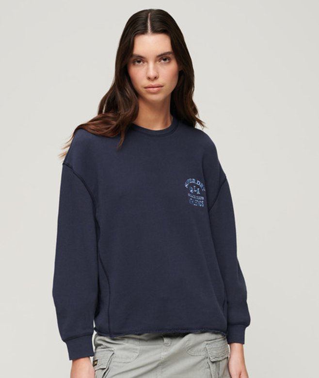 Superdry & Co Ladies Classic Embroidered Logo Athletic Essential Sweatshirt, Navy Blue, Size: Superdry & Co Ladies Classic Embroidered Logo Athletic Essential Sweatshirt, Navy Blue, Size: