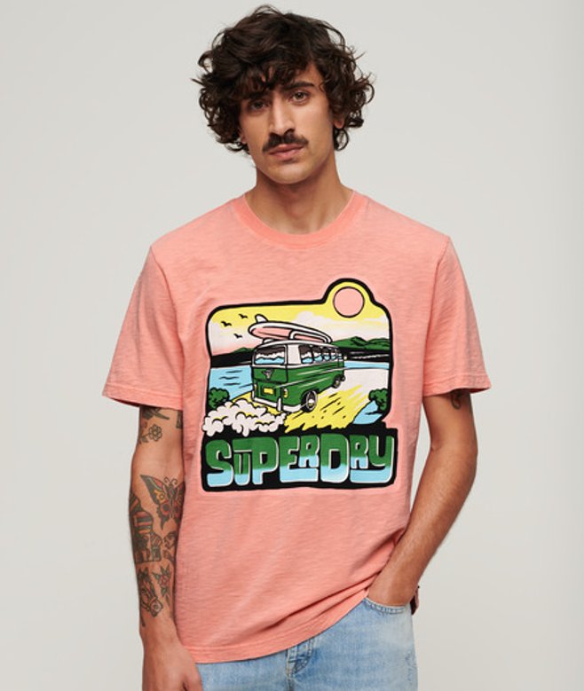 Superdry & Co Men’s Neon Travel Graphic Loose shirt Pink Peach Amber Pink Slub – Size: Superdry & Co Men’s Neon Travel Graphic Loose shirt Pink Peach Amber Pink Slub – Size: