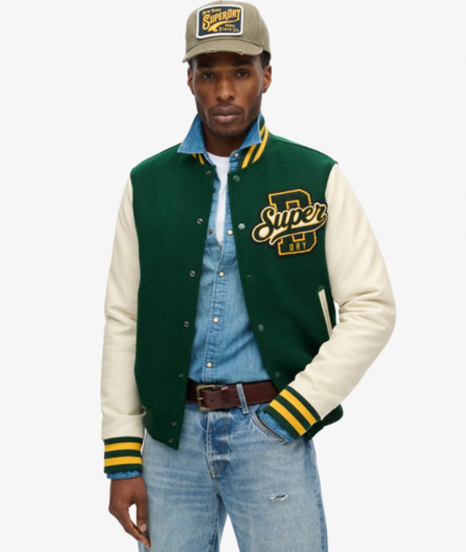 Superdry & Co Men’s Varsity Wool Bomber Jacket Green Pine Green – Size: