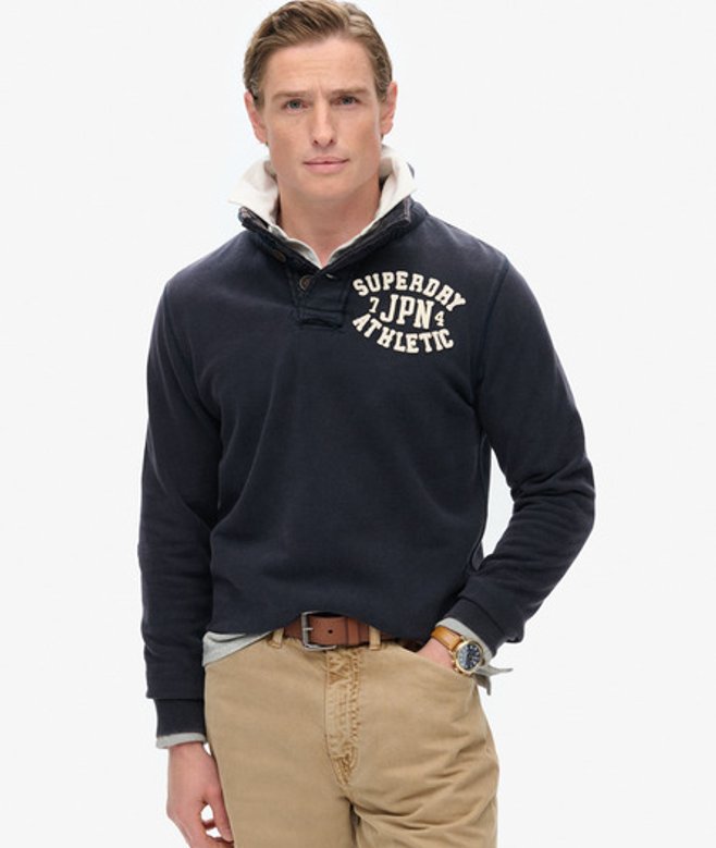 Superdry & Co Men’s Vintage Athletic Half Button Sweatshirt Navy Eclipse Navy – Size: Superdry & Co Men’s Vintage Athletic Half Button Sweatshirt Navy Eclipse Navy – Size:
