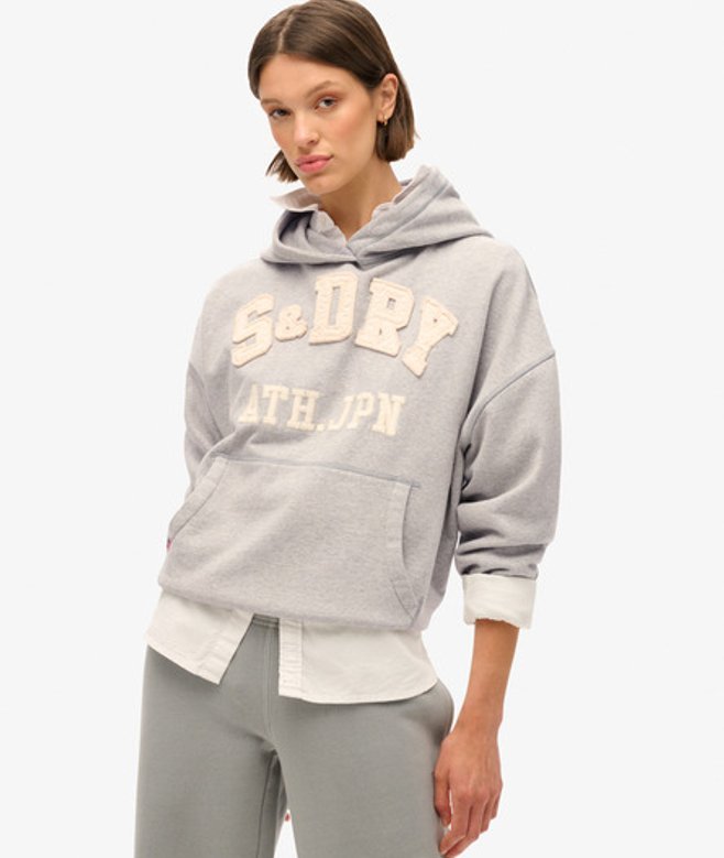 Superdry & Co Ladies Classic Athletic Essentials Applique Oversized Hoodie, Grey, Size: Superdry & Co Ladies Classic Athletic Essentials Applique Oversized Hoodie, Grey, Size:
