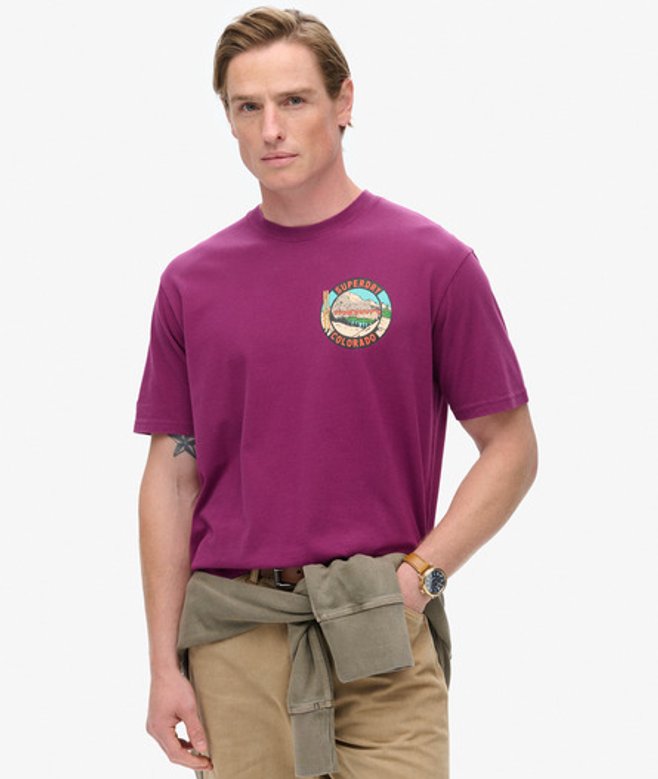 Superdry & Co Men’s Travel Postcard Chest Print shirt Purple Magenta Purple – Size: Superdry & Co Men’s Travel Postcard Chest Print shirt Purple Magenta Purple – Size:
