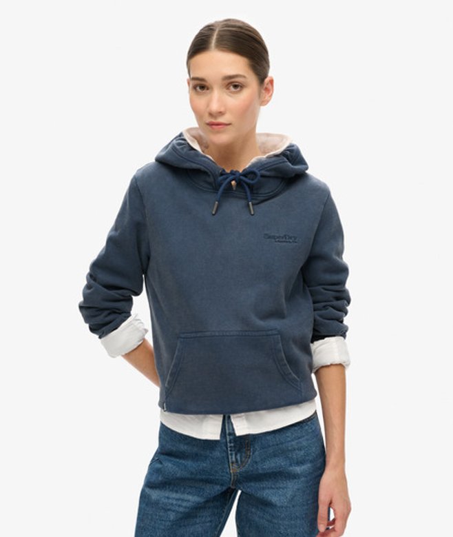 Superdry & Co Ladies Classic Essential Logo Half Brushed Hoodie, Navy Blue, Size: Superdry & Co Ladies Classic Essential Logo Half Brushed Hoodie, Navy Blue, Size: