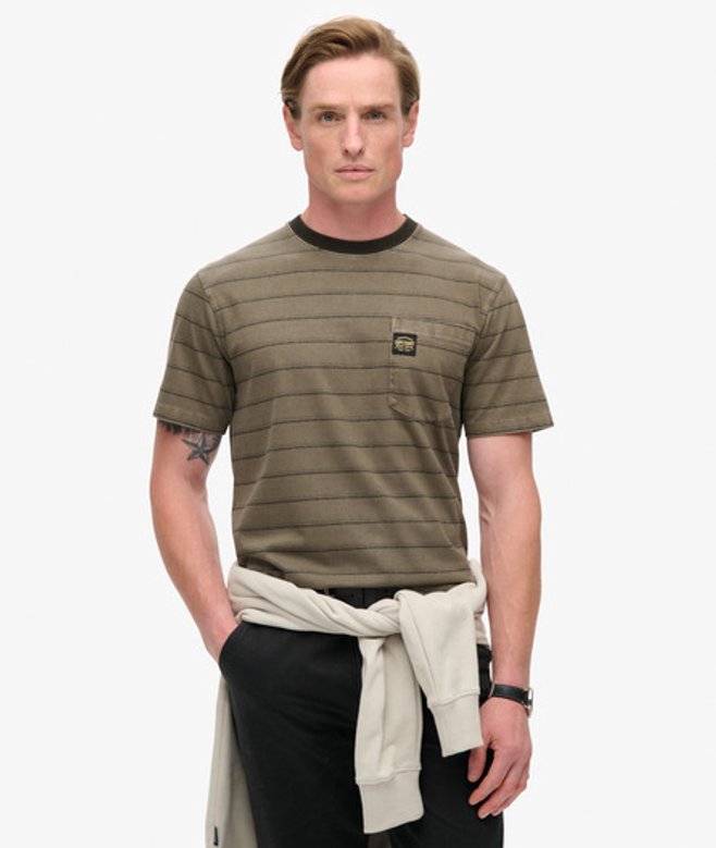 Superdry & Co Men’s Textured Stripe Pocket shirt Khaki Washed Morel Brown Stripe – Size: Superdry & Co Men’s Textured Stripe Pocket shirt Khaki Washed Morel Brown Stripe – Size: