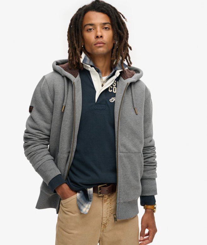Superdry & Co Men’s Borg Lined Zip Hoodie Grey Charcoal Grey Marl – Size: