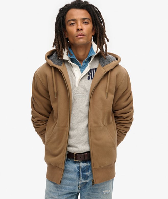Superdry & Co Men’s Borg Lined Zip Hoodie Brown Caramel Brown – Size: