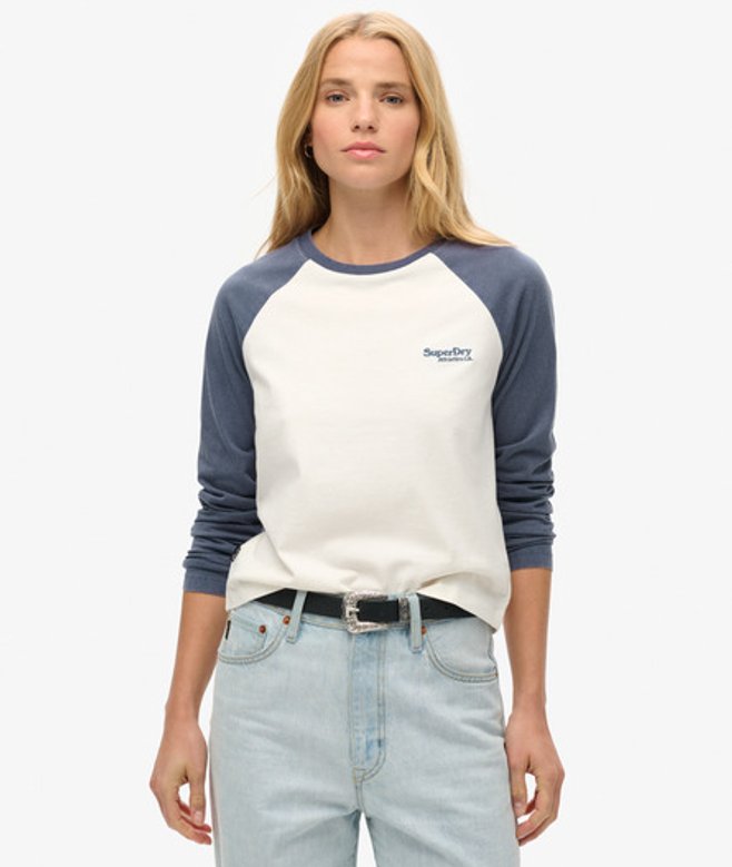 Superdry & Co Ladies Slim Fit Essential Logo Long Sleeve Baseball Top, Navy Blue, Size: Superdry & Co Ladies Slim Fit Essential Logo Long Sleeve Baseball Top, Navy Blue, Size: