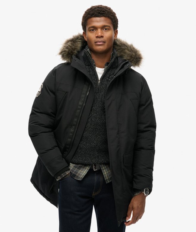 Superdry & Co Men’s Everest Faux Fur Parka Jacket Black Jet Black – Size: Superdry & Co Men’s Everest Faux Fur Parka Jacket Black Jet Black – Size: