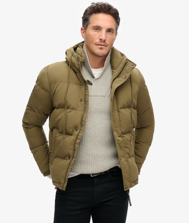 Superdry & Co Men’s Everest Short Hooded Puffer Jacket Green Khaki – Size: Superdry & Co Men’s Everest Short Hooded Puffer Jacket Green Khaki – Size: