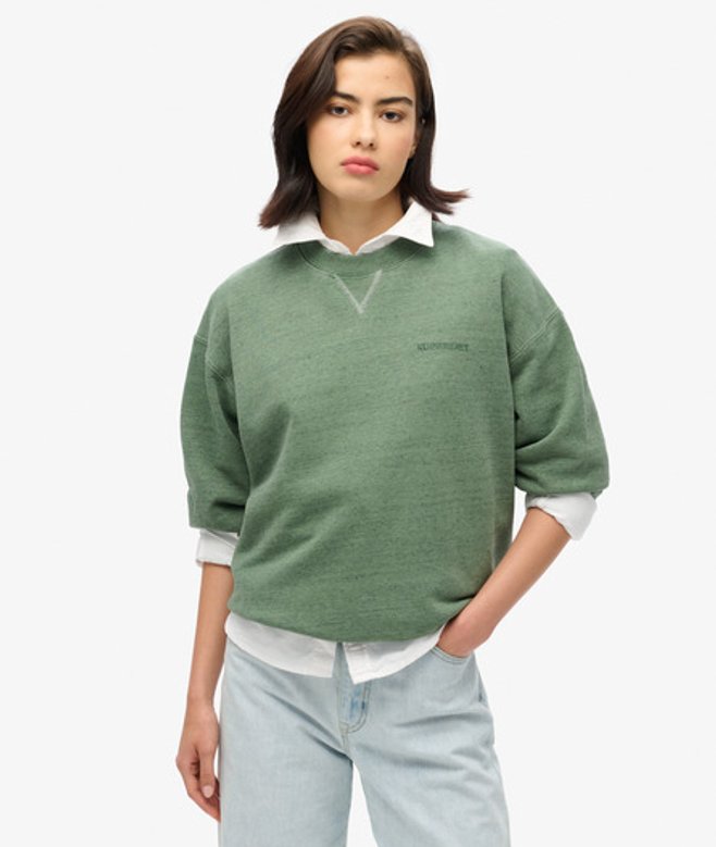 Superdry & Co Ladies Classic Essential Logo Overdyed Sweatshirt, Green, Size: Superdry & Co Ladies Classic Essential Logo Overdyed Sweatshirt, Green, Size:
