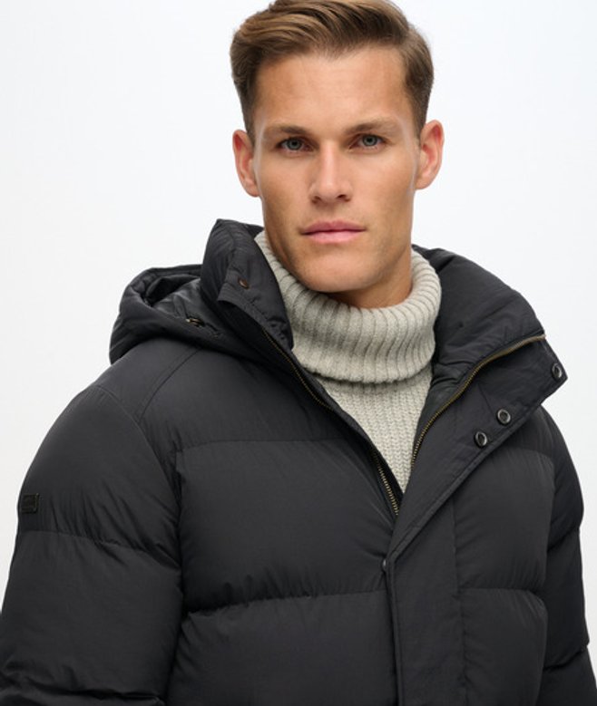 Superdry & Co Men’s Hooded Long Puffer Jacket Black – Size: