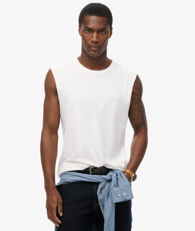 Superdry & Co Mens Classic Organic Cotton Essential Logo Tank Top, White, Size: