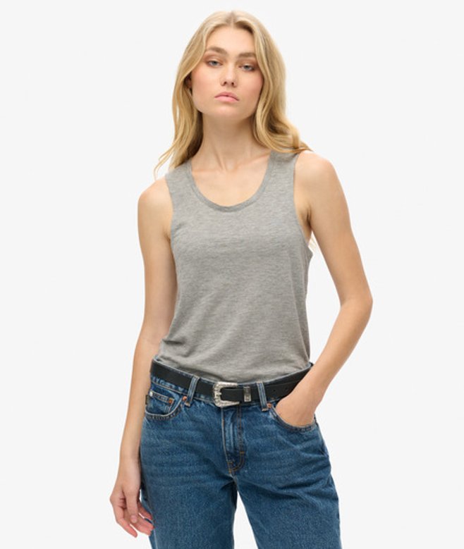 Superdry & Co Ladies Classic Embroidered Scoop Neck Tank Top, Light Grey, Size: Superdry & Co Ladies Classic Embroidered Scoop Neck Tank Top, Light Grey, Size: