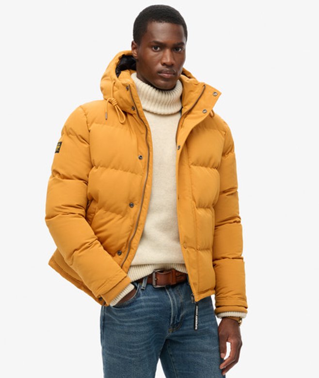Superdry & Co Men’s Everest Short Hooded Puffer Jacket Yellow Mustardnavy Emb – Size: Superdry & Co Men’s Everest Short Hooded Puffer Jacket Yellow Mustardnavy Emb – Size: