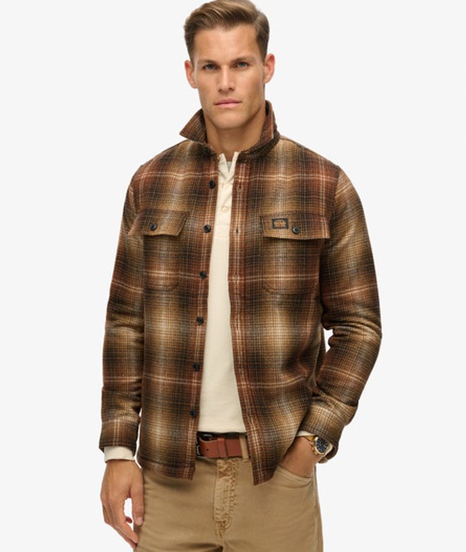 Superdry & Co Men’s Men’s Classic Checked Wool Miller Overshirt, Brown, Size: