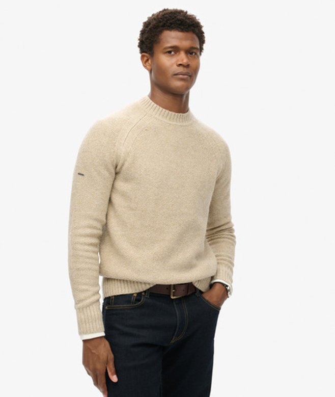 Superdry & Co Men’s Chunky Raglan Jumper Beige White Pepper Beige – Size: Superdry & Co Men’s Chunky Raglan Jumper Beige White Pepper Beige – Size: